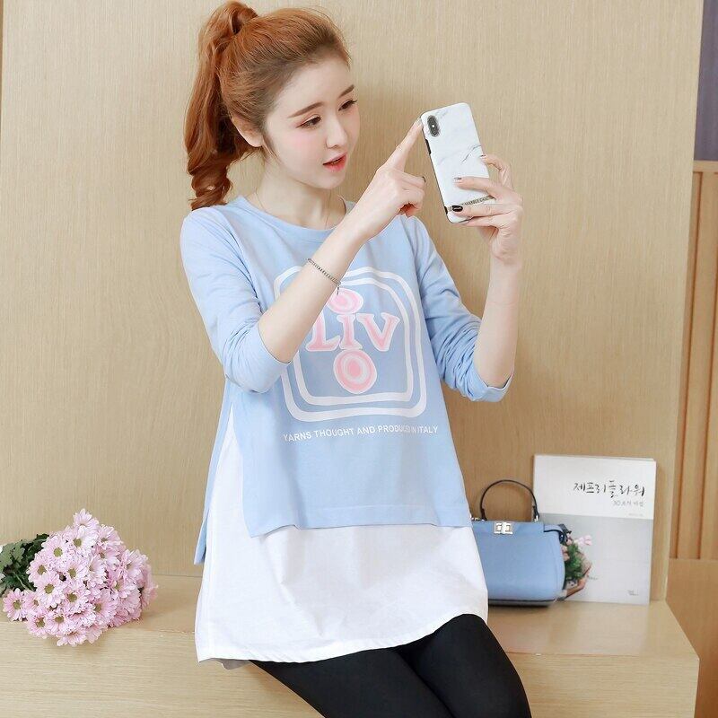 【新作】【送料無料】 F2835＃マタニティウェア春秋コットン長袖Tシャツプリントイージーマッチングルーズレジャートップス妊婦 ロング スプリング 春物 オータム 秋物 AL expec333837069554