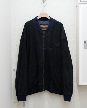 suede zip blouson / black suede body & navy rib trims / From EUROPE
