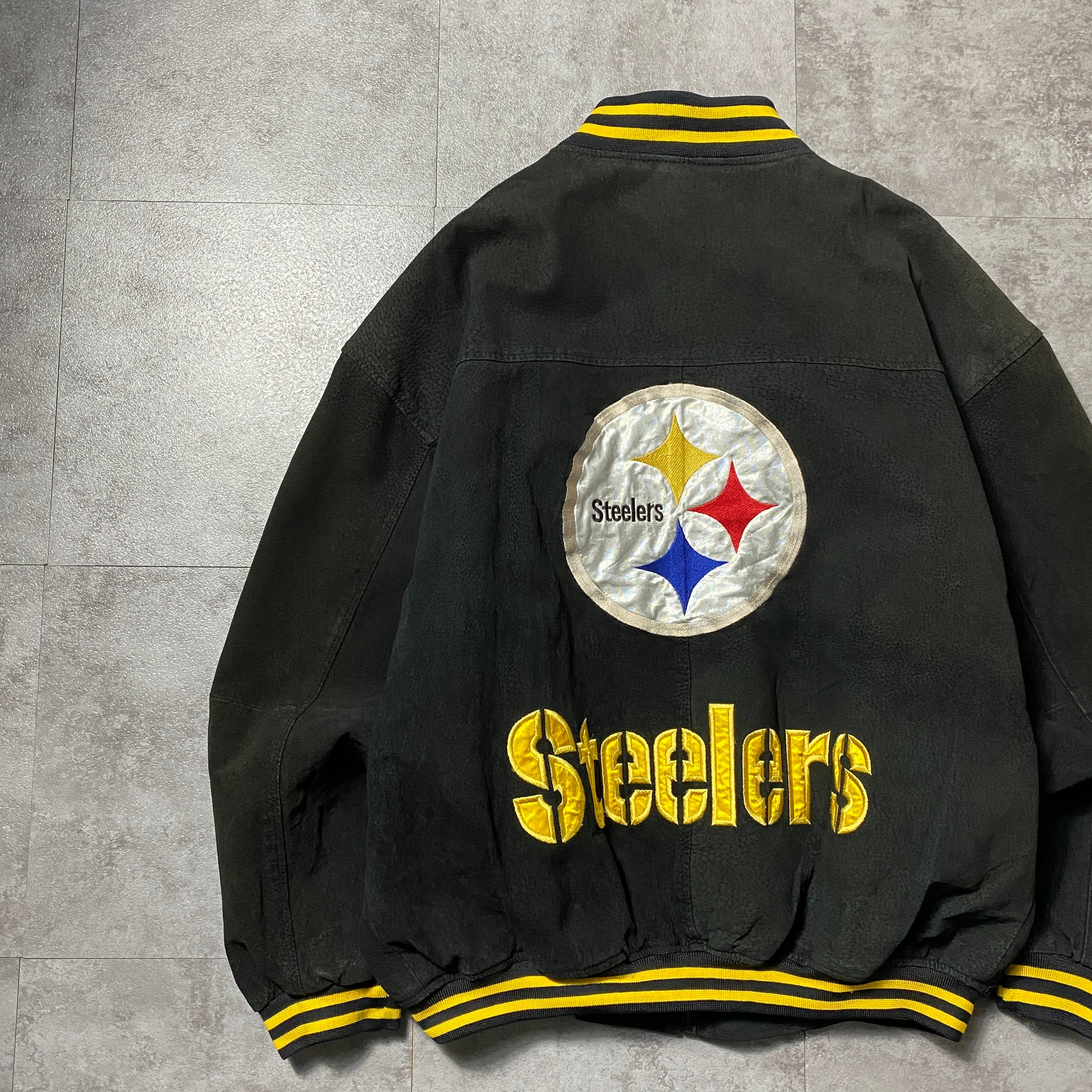 90's NFL Steelers スティーラーズ バックロゴ ラインリブ スタジャン