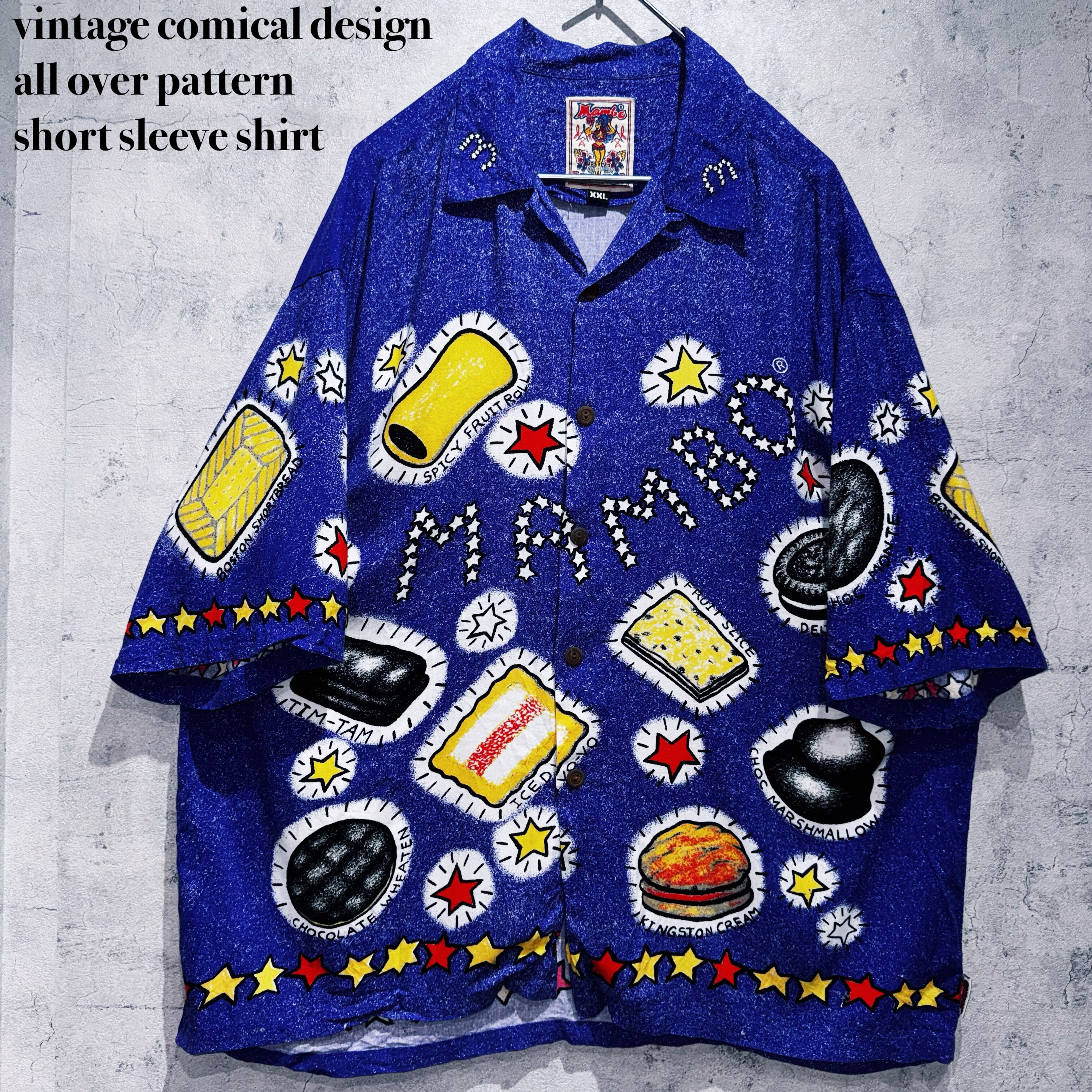 vintage comical design all over pattern short sleeve shirt