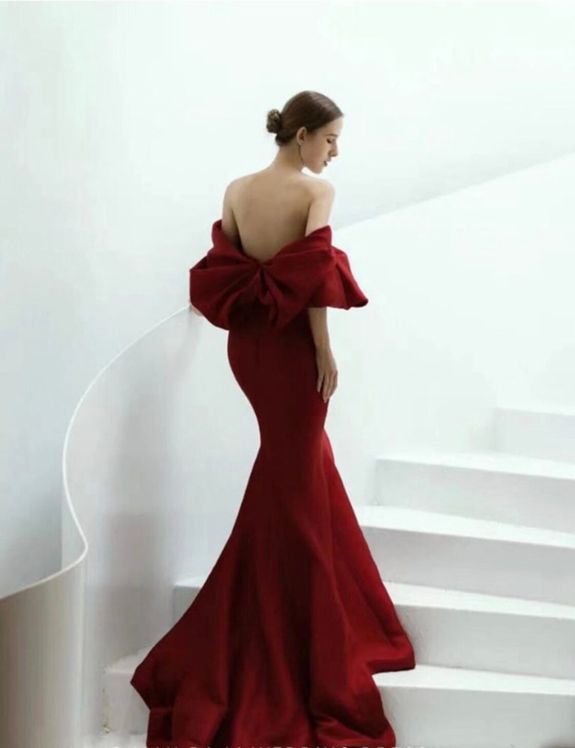 オフショルダー パフスリーブ サテンマーメイドドレス | Pay ID 