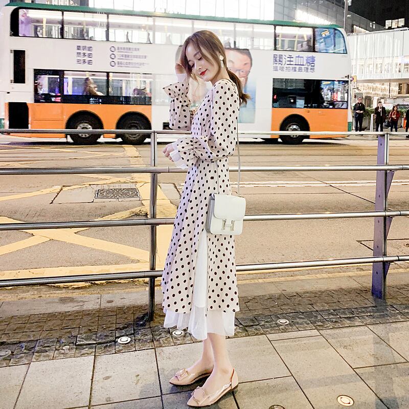 春新作 ワンピース 春 ワンピース 夏 ワンピース ロング ワンピース 大きいサイズ ワンピース レディース ロング丈 長袖 韓国 ワンピース 長袖 ロングワンピース 春夏 ワンピース ドット 水玉 レース きれいめ ガーリー リボン フリル Viento