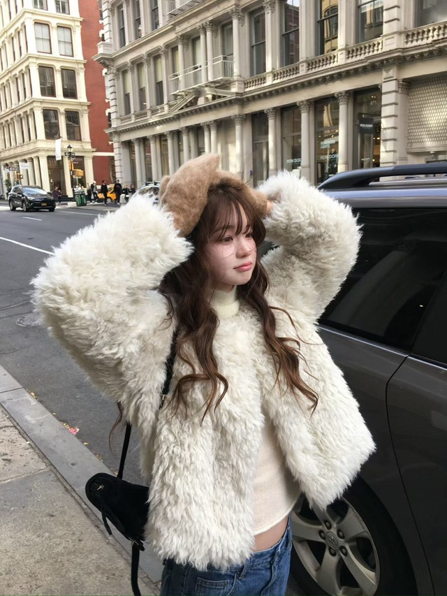 (即納) vegetable / Mellow fur jacket