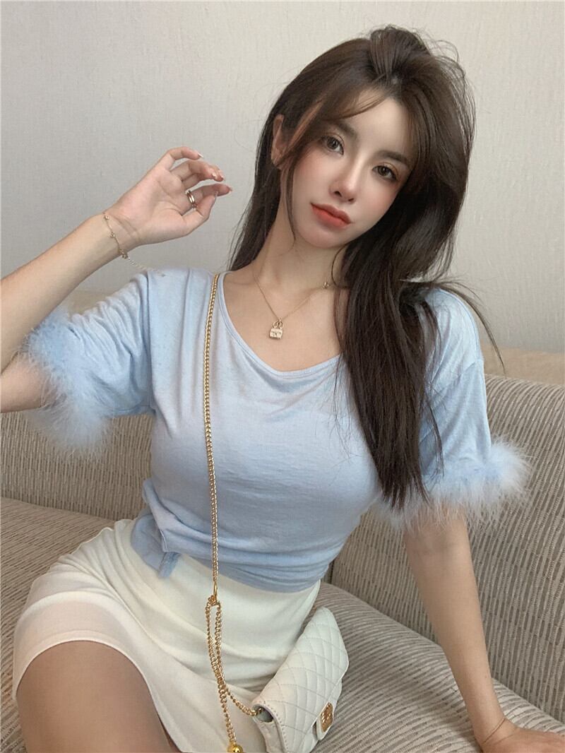 ソリッド カラーTシャツ レディースショートサマートップス 夏物 ソリッドカラー ガールズファッション20647266434