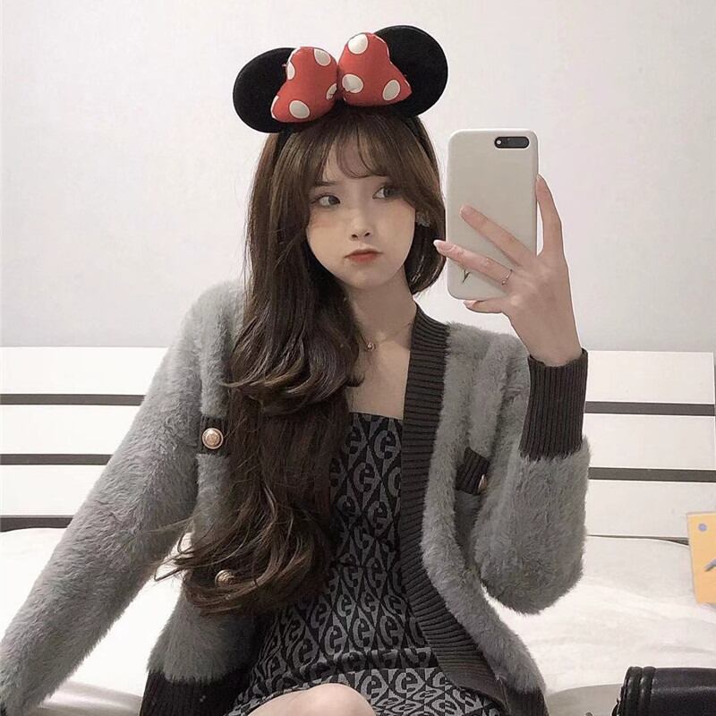 ニットセーター レディースグレートップス スプリングオータムショートスタンダードカーディガンジャケット レトロ 春物 秋物 ブラックストロベリース38885373066