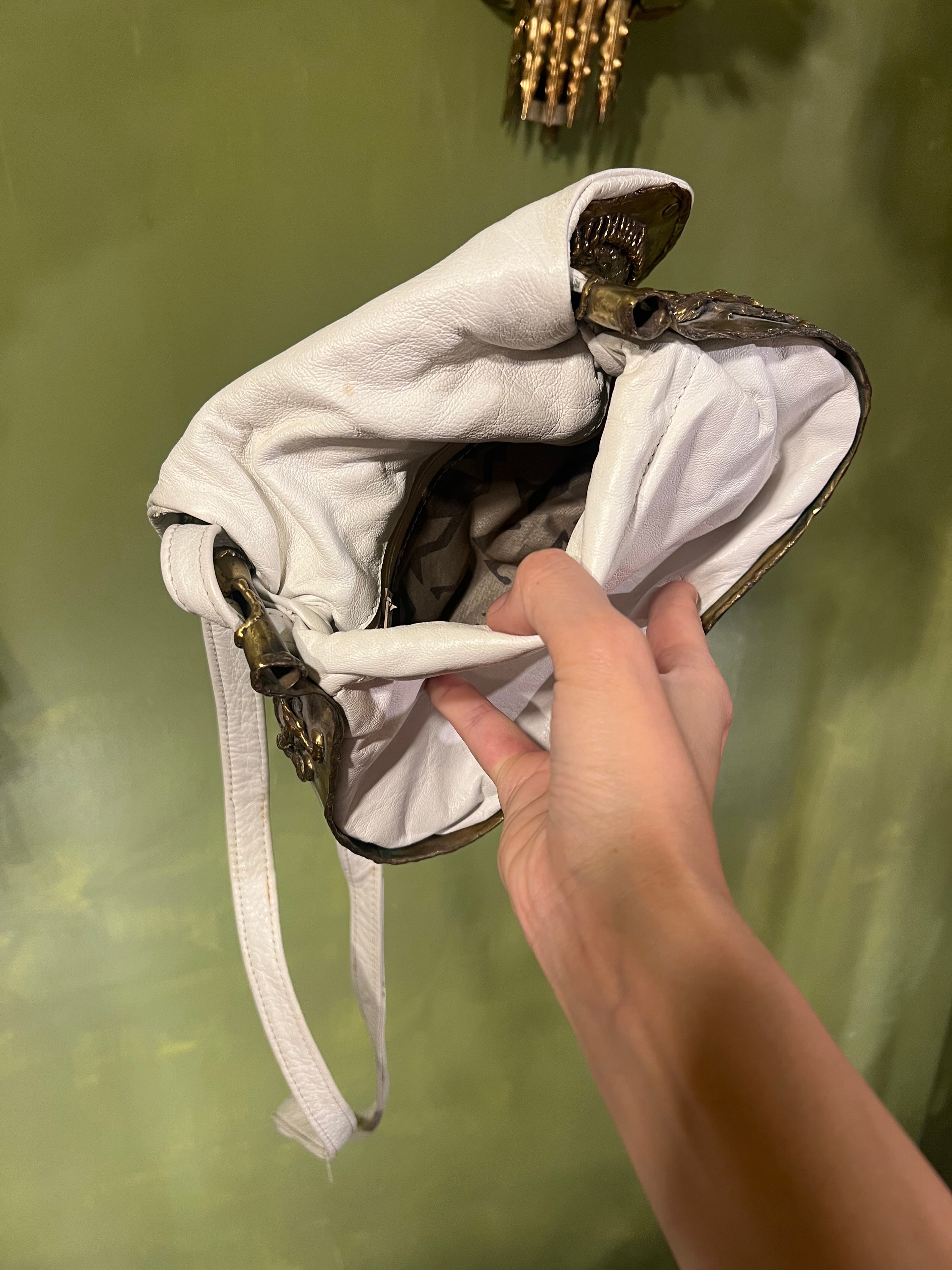 70s Mexican white leather × brass bag ( ヴィンテージ メキシカン