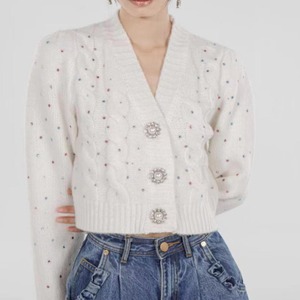 ビジューボタンラインストーンカーディガン　　22427