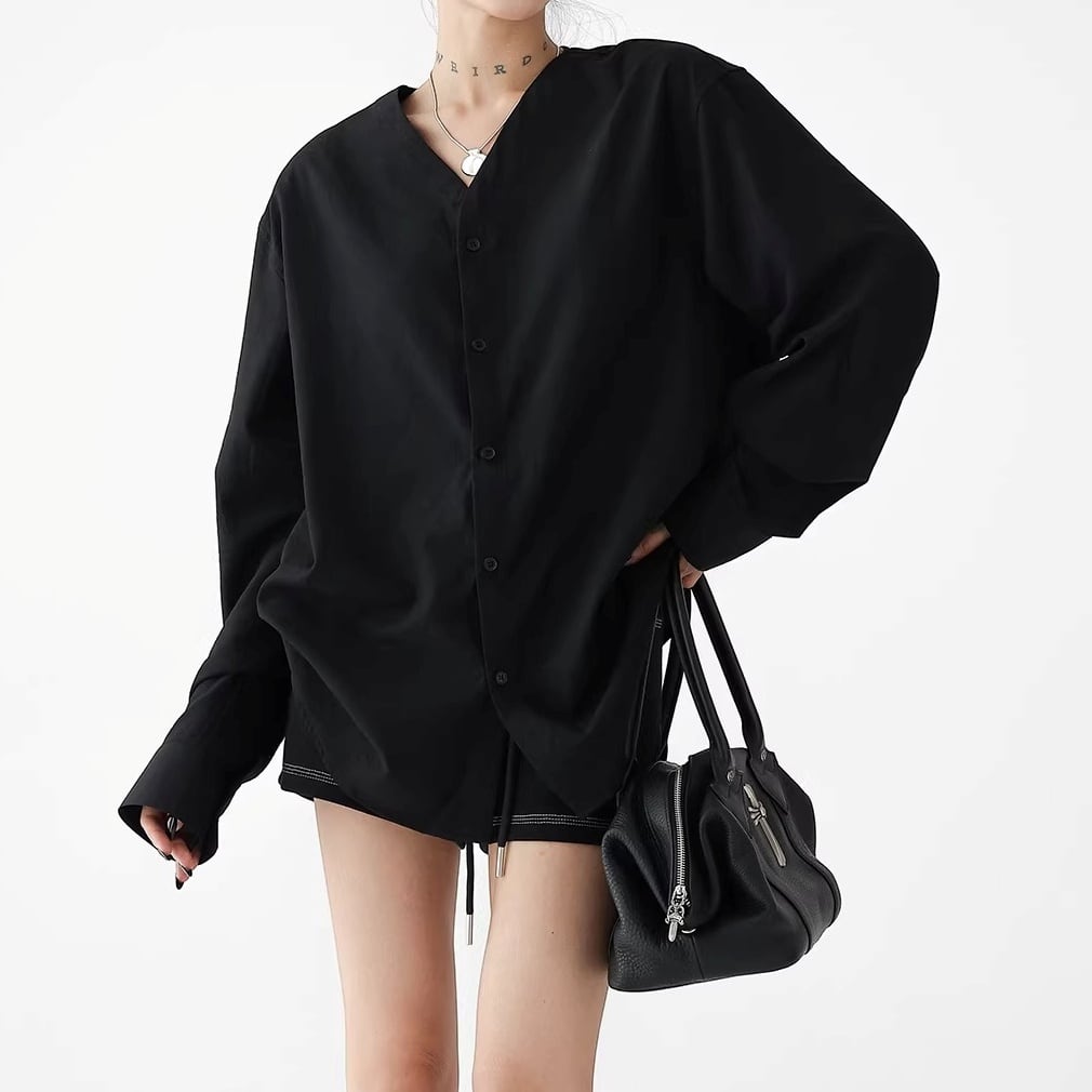 ボタンフロント オーバーサイズ 長袖 シャツ