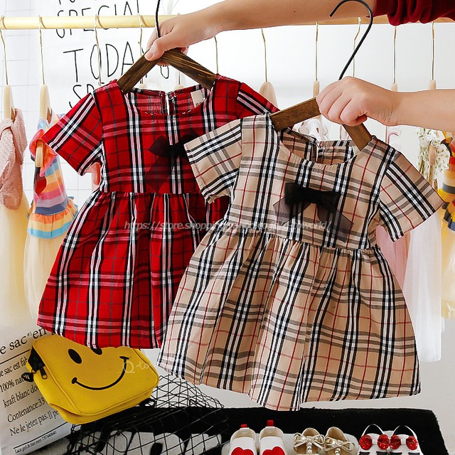 【60㎝-100㎝】 ワンピース　チェック柄　全2色　リボン　ベビー　韓国子供服　女の子　キッズ　子供服