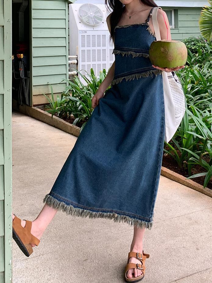 Denim fringe one-piece（デニムフリンジワンピース）c-377