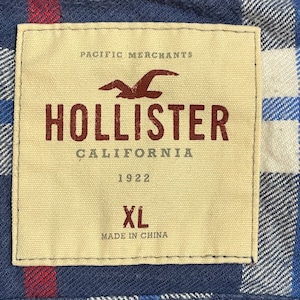 【HOLLISTER】コットン フランネルシャツ ネルシャツ 長袖 チェック柄 カジュアルシャツ XL ビッグサイズ ブルー系 ホリスター US古着