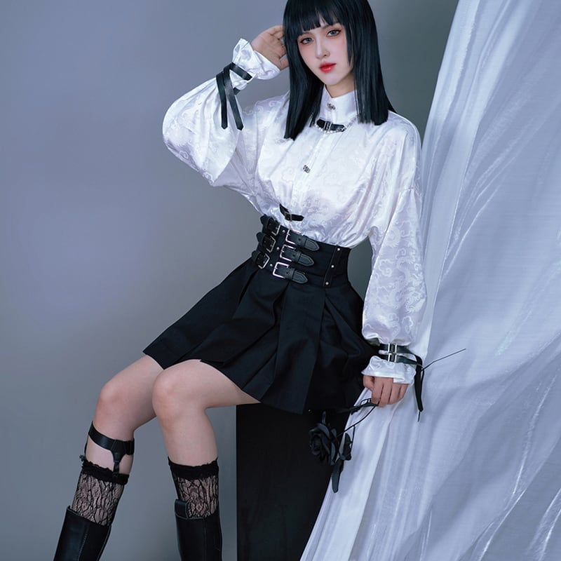 ゴスロリ通販 With U ミニスカ プリーツ 3連 バックルベルト ゴスロリ通販 With U ミニスカ プリーツ 3連 バックルベルト