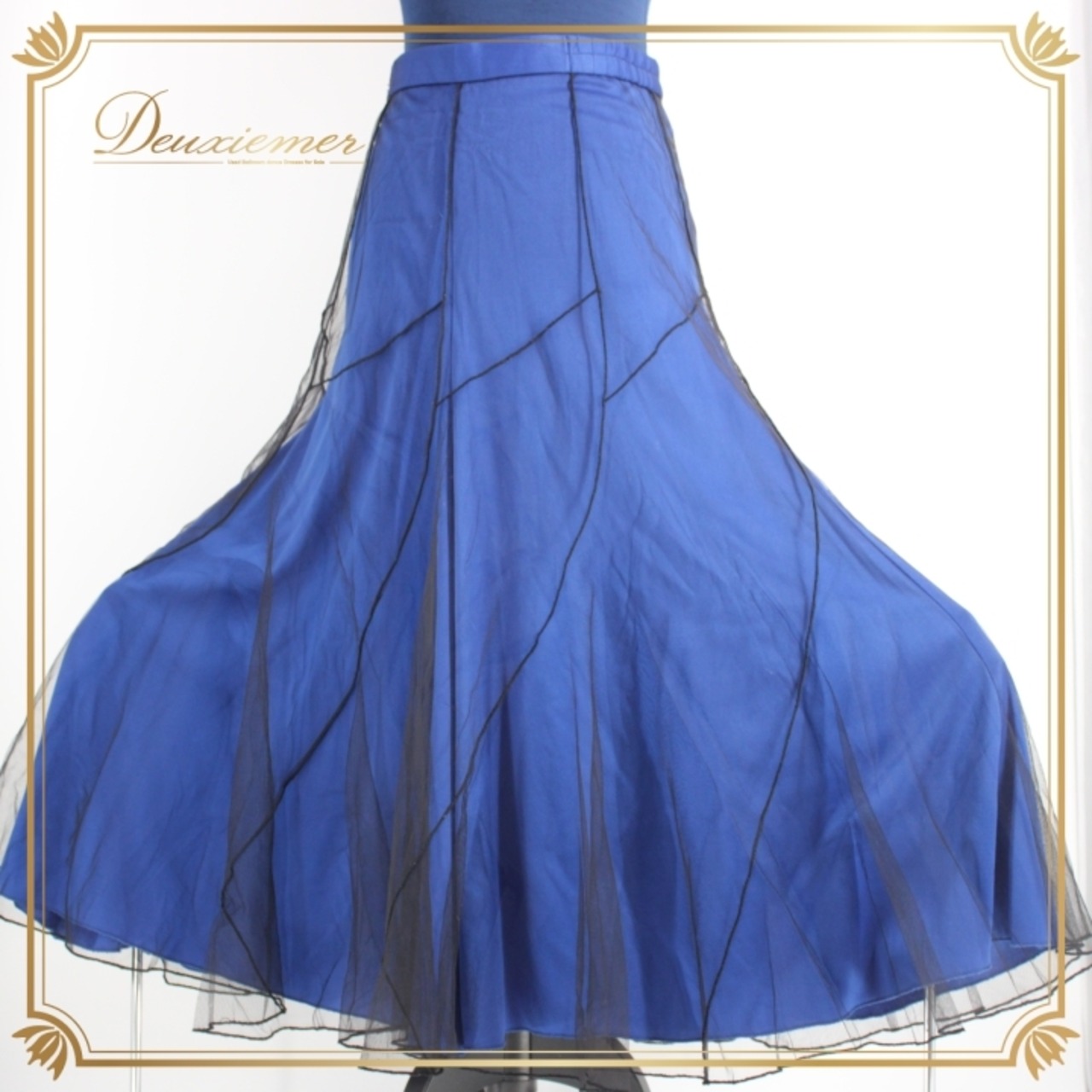 社交ダンス 衣装 スタンダード スカート レッスンウェア 女性用 レディース オールシーズン 青 黒 Mamin マーミン ブラック系 ブルー系 レース シンプル ポリエステル 総丈 約85.5cm ウエスト 約35cm 伸縮性有り デザイン スタイリッシュ