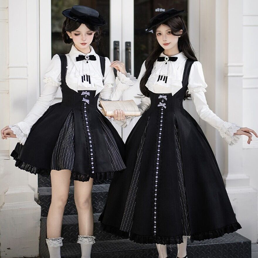 ロリィタ3点セット　JSK &ブラウス&ハット 地雷系 ロリータ3点セット 鍵盤刺繍 JSK ブラウス ハット 英国ドール風
