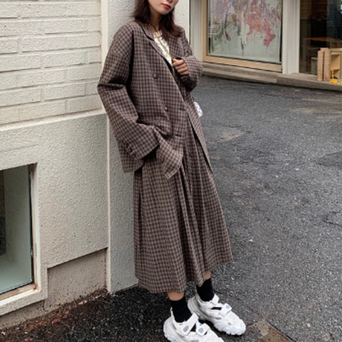 セットアップ　ジャケット　スカート　ミモレ丈　チェック柄　大人可愛い　秋冬　お出かけ　レディース　BACB0108