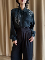 mode beaded embroidery black shirt-5313-7