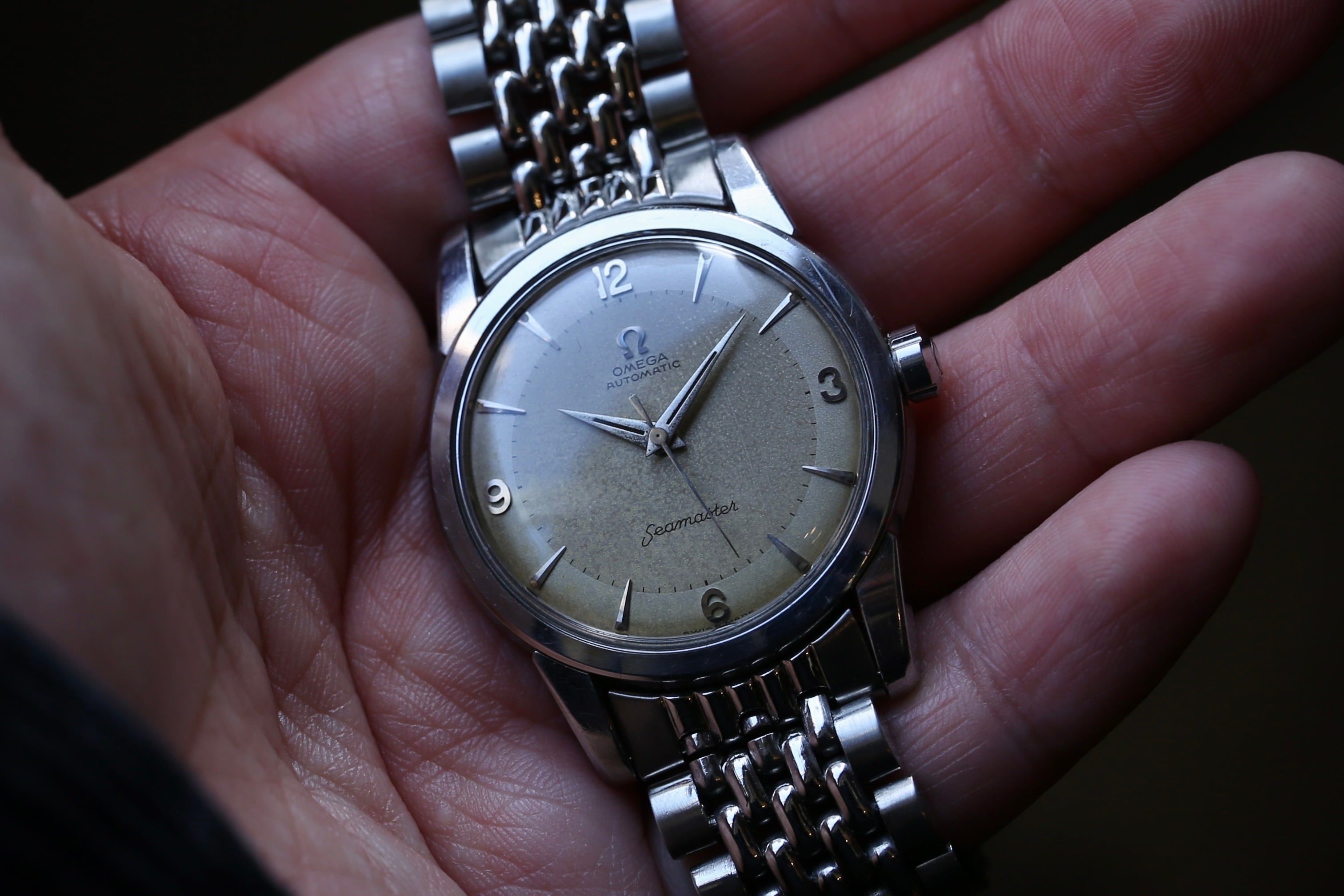 OMEGA】 1955年製 オメガ シーマスター 第三世代 飛びアラビア×2トーン