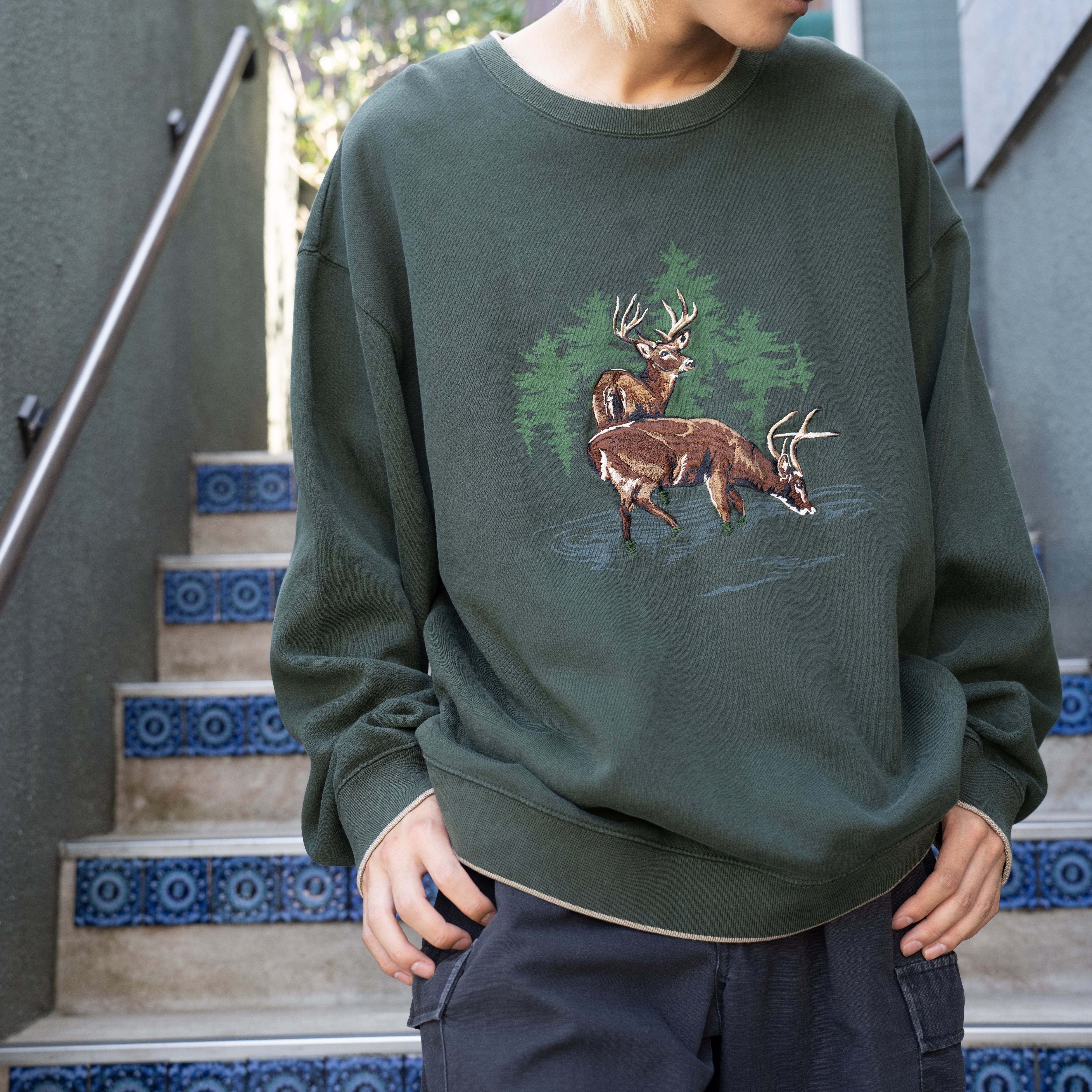 USA VINTAGE DEER EMBROIDERY DESIGN OVER SWEAT SHIRT/アメリカ古着 
