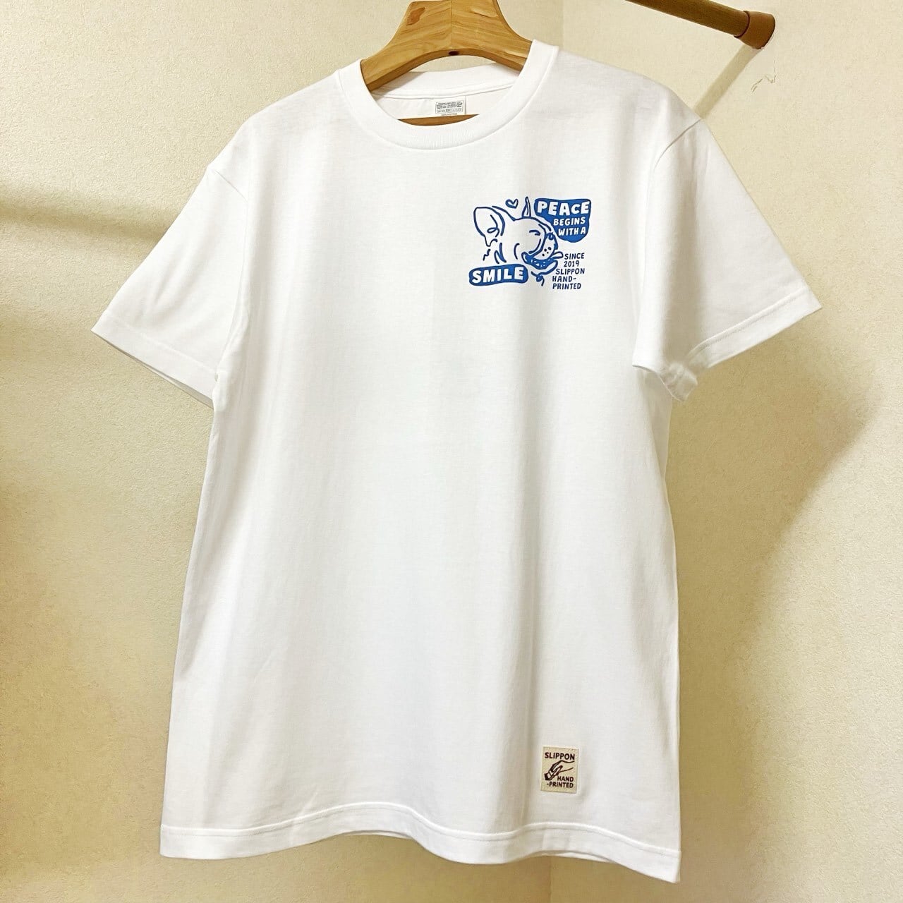 平和は笑顔からTシャツ バックプリント ホワイト フレンチブルドッグ