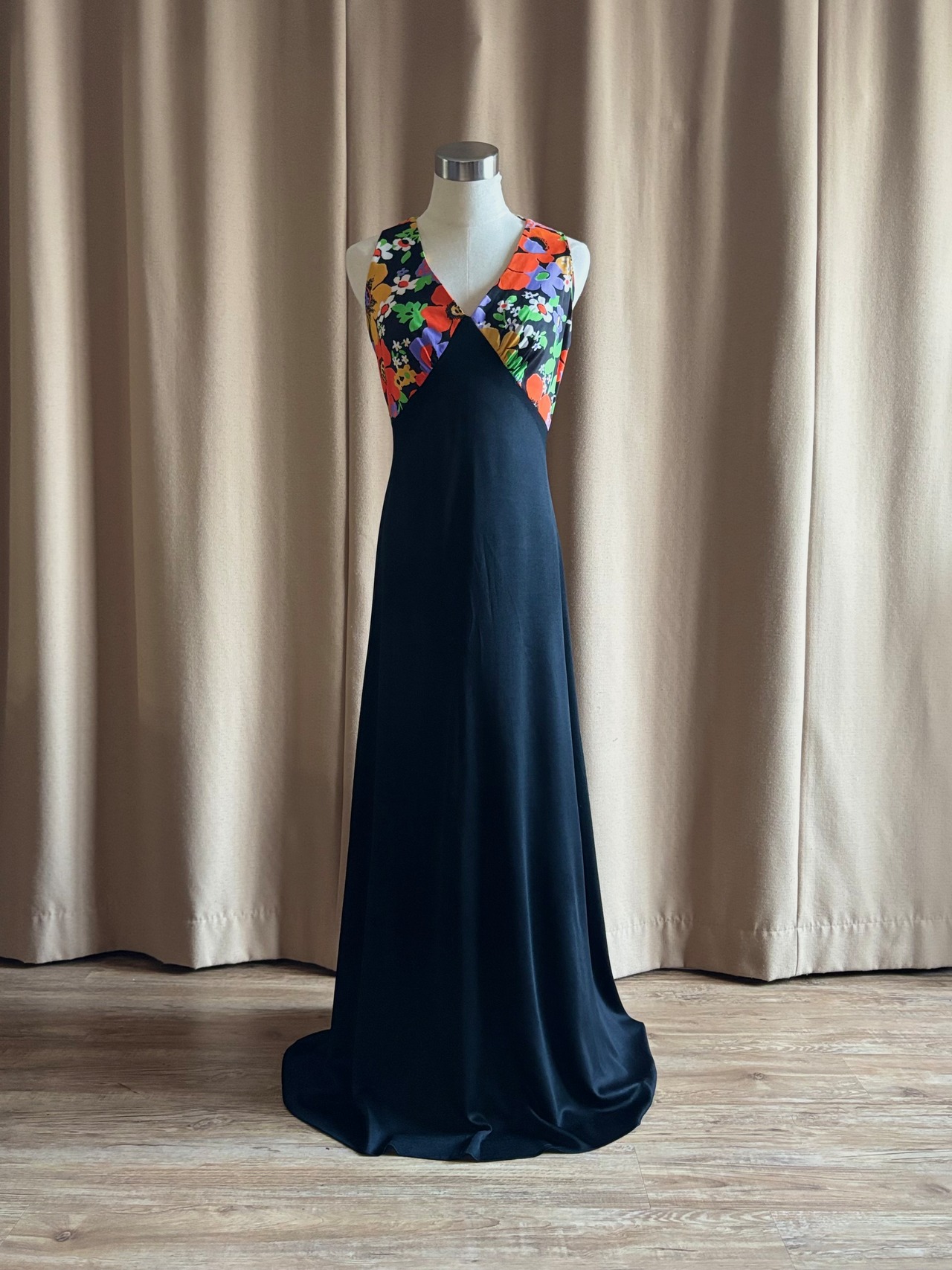 vintage floral contrast maxi dress-5199-9