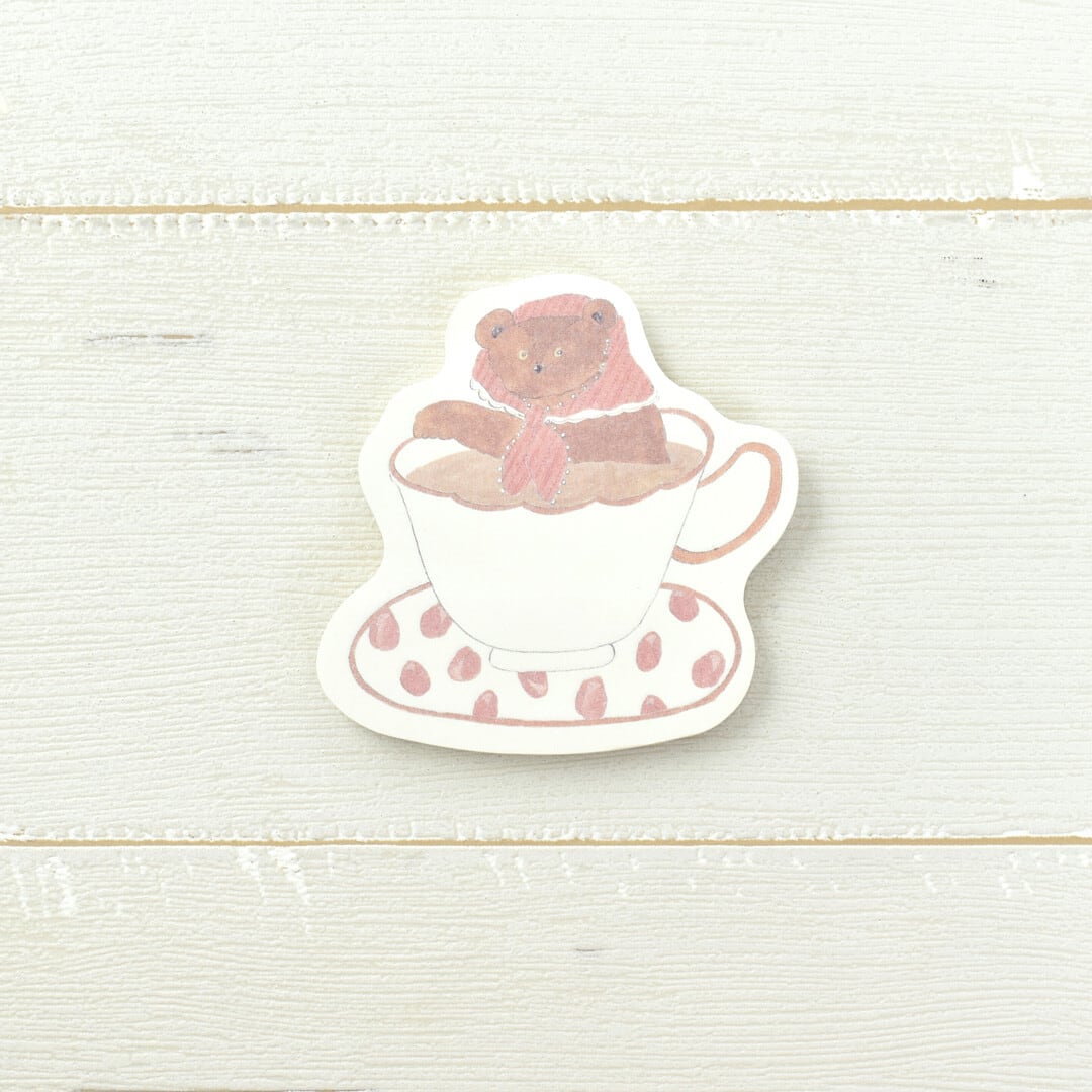 トビマツショウイチロウ pink クマと紅茶 ダイカット付箋 PA08