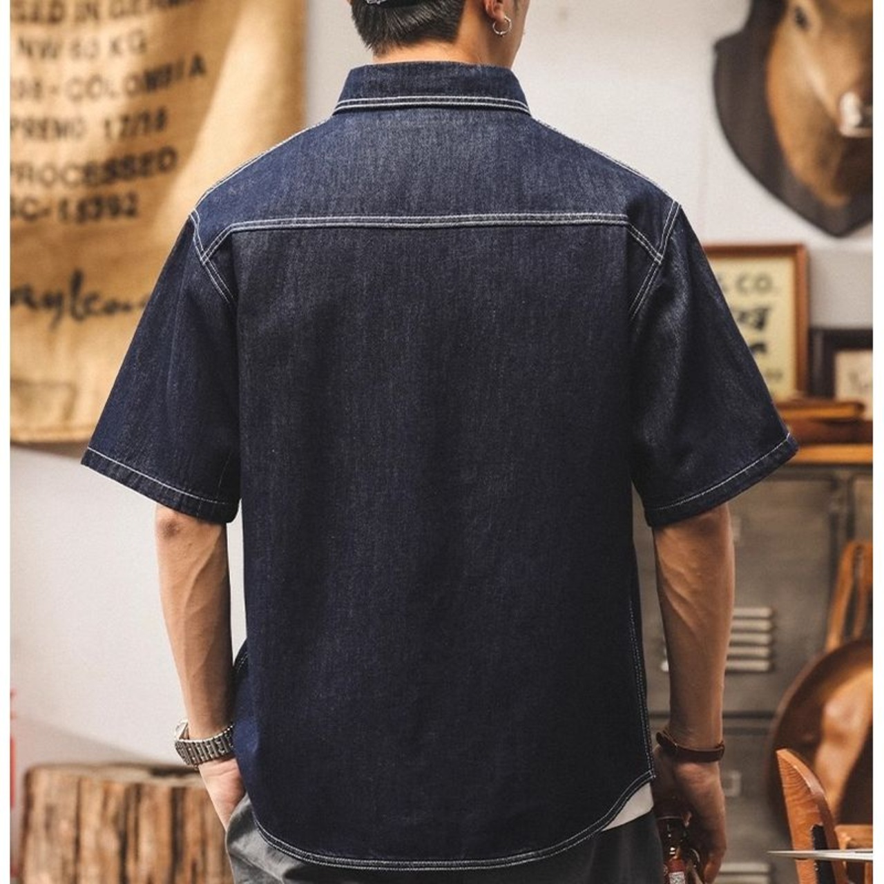 オープンカラーデニムシャツ 10067