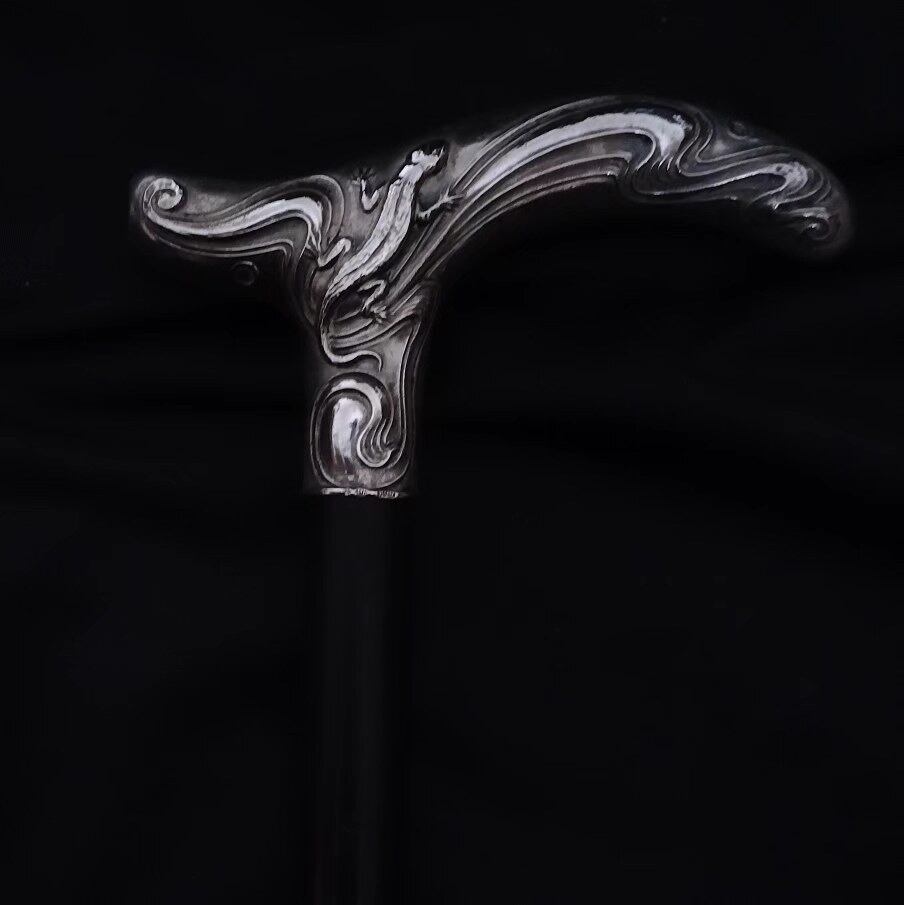 Bee & Lizard Art Nouveau Silver Antique Walking Stick | Antico