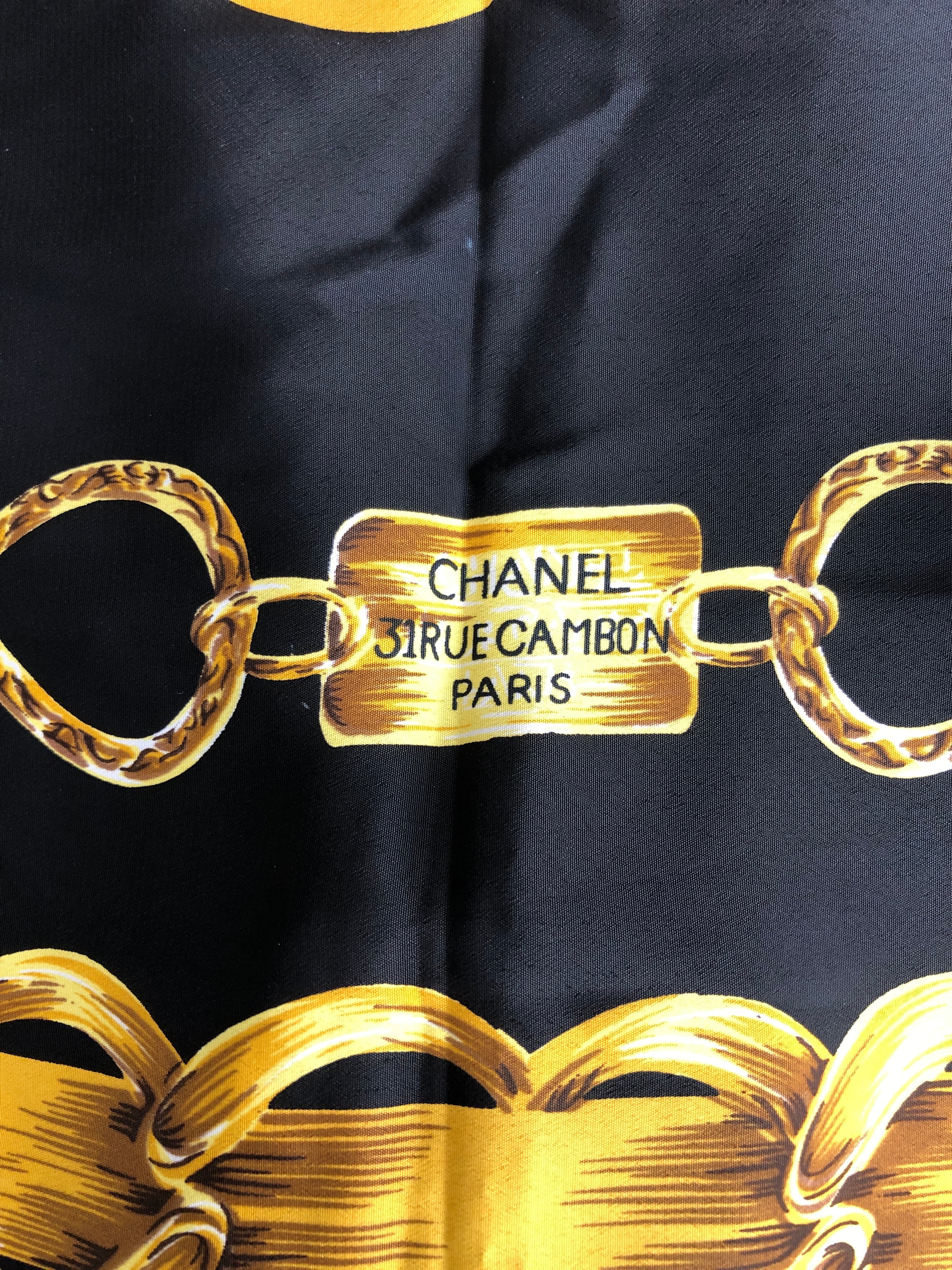 CHANEL シャネル スカーフ イエロー ブラック ココマーク シルク