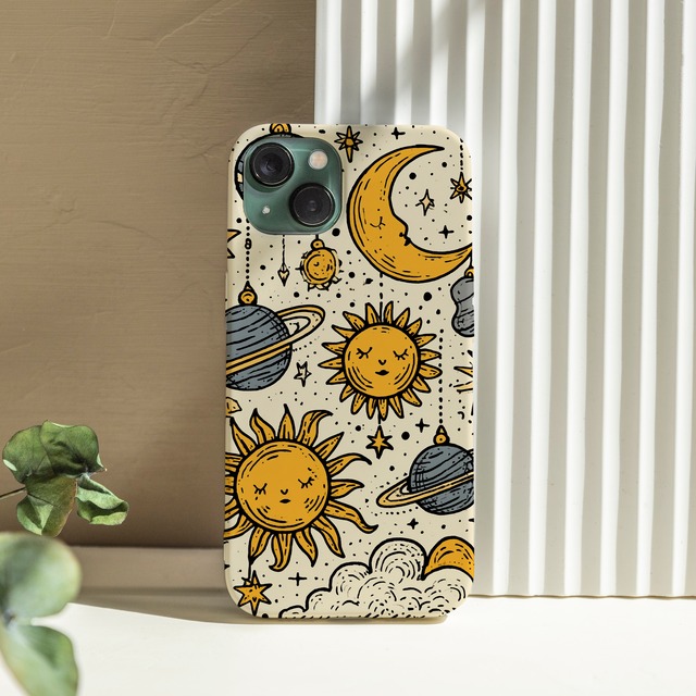 受注生産 iPhoneケース 太陽と月の天体パターン｜星座図風 STAR018A