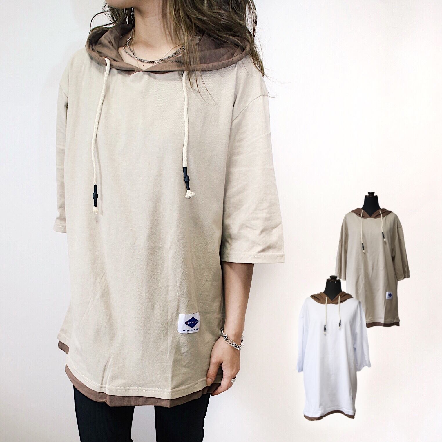 バイカラー半袖パーカー