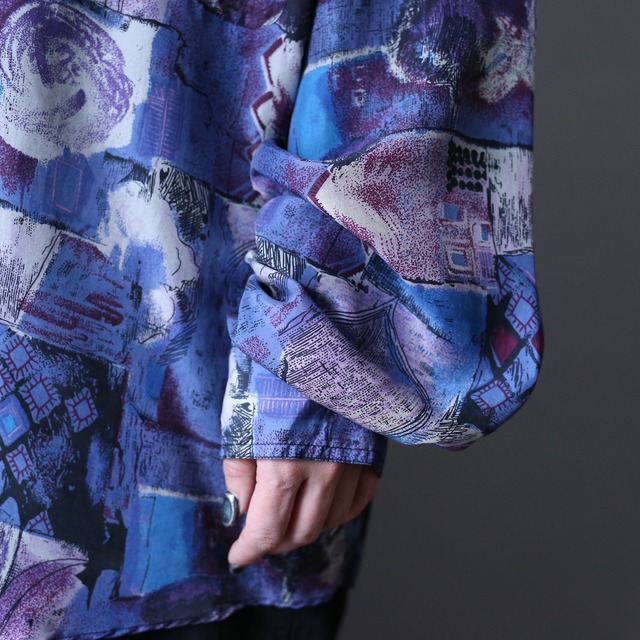 cold coloring art full pattern over silhouette silk shirt