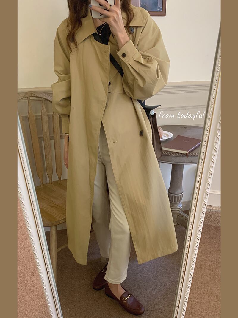 カーキジャケット スプリングオータムカジュアルルーズウェストダブルブレスト レース 春物 秋物 レースアップ ビッグFスモールZ韓国2309441331