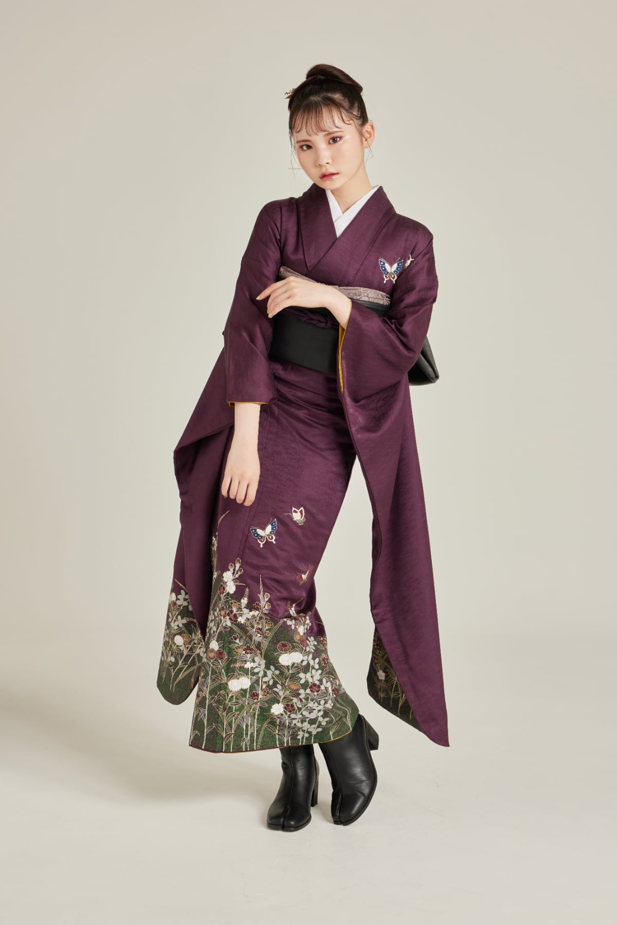 訪問着 中古 小豆色 焦げ茶 古典 裄丈66.5cm 身丈164.5cm 結婚式 着物