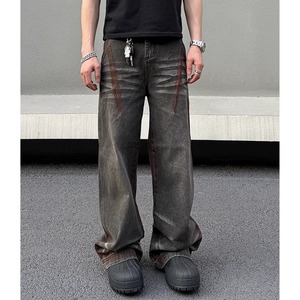 【DRIP4962】D/B Straight Loose Wash Damaged Denim