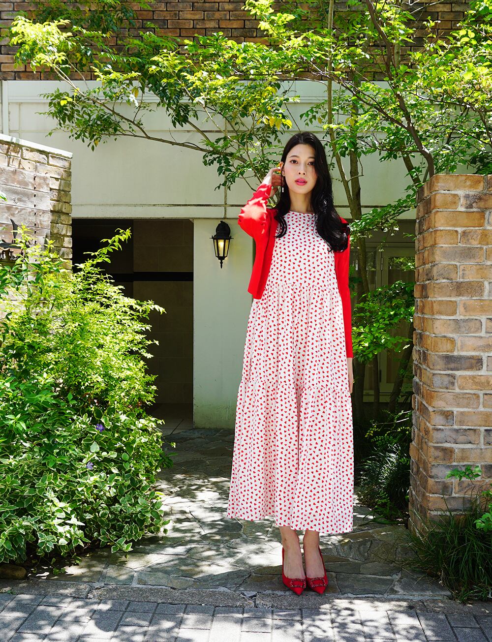 ハートシフォンティアードワンピース red | amin pur