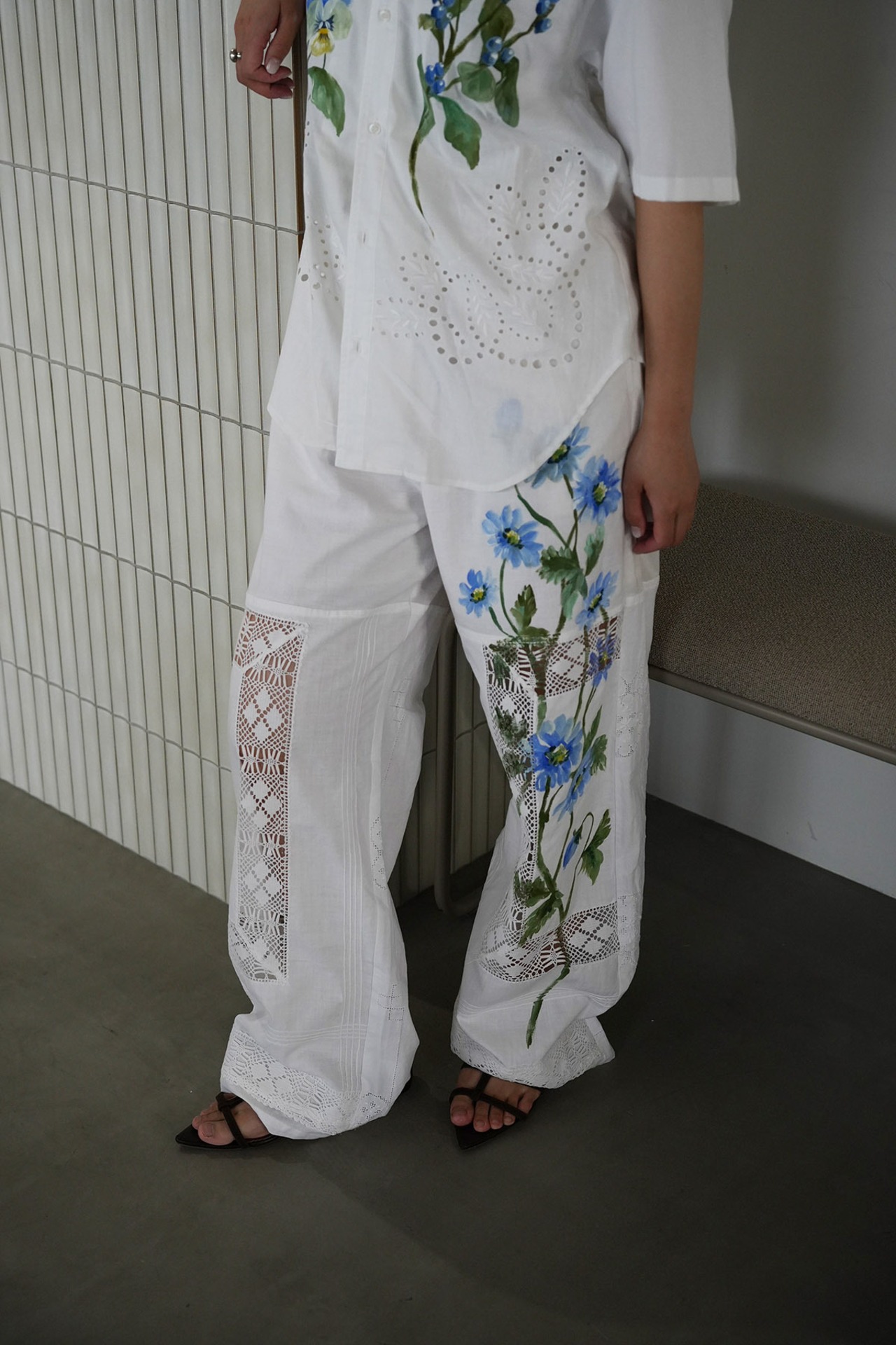 vintage lace pants blue chamomile