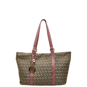 フェンディ ズッキーノ トートバッグ ハンドバッグ ショルダーバッグ 8BH215 ブラック キャンバス レザー レディース FENDI 【中古】