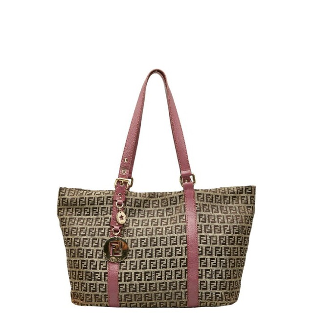 フェンディ ズッキーノ トートバッグ ハンドバッグ ショルダーバッグ 8BH215 ブラック キャンバス レザー レディース FENDI 【中古】