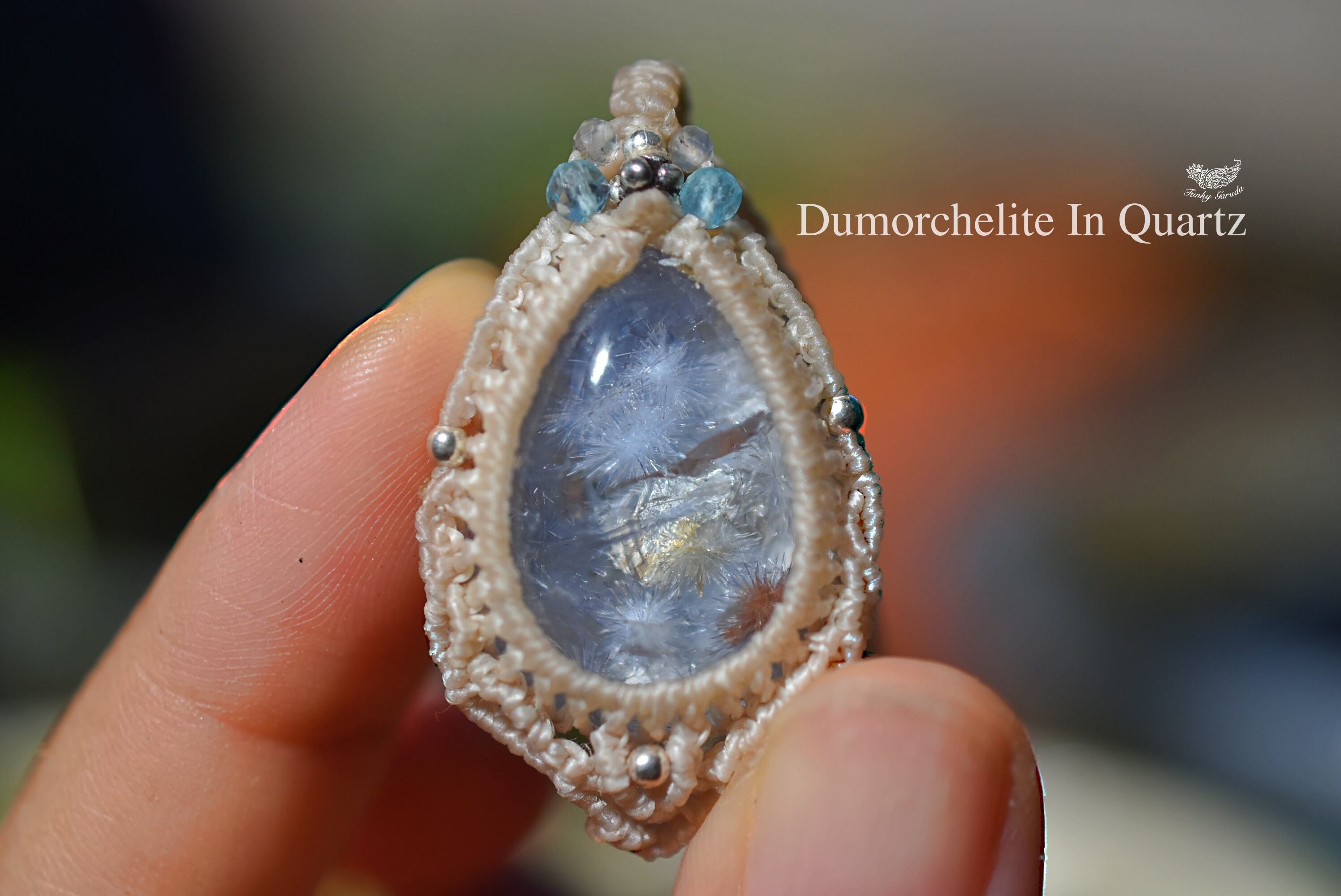 貫入と花★デュモルチェライト マクラメネックレス1228