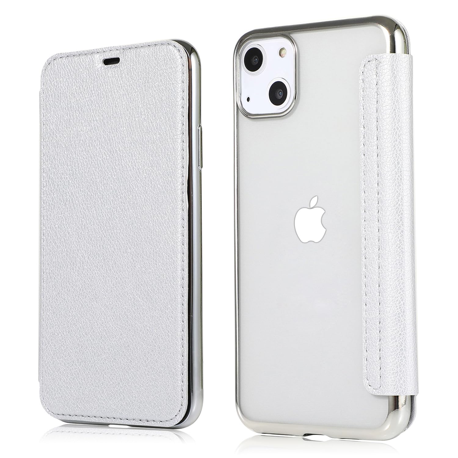 【人気】iPhone 15 Plus 用 ケース 6.7 手帳型 背面 クリア 透明 高級なPUレザー+TPU 衝撃吸収 軽量薄型 ブランド スマホケース iPhone15 Plus (2023) 用 ケース アイフォン15 Plus 用 手帳型 ケース (iPhone15 Plus 6.7 シルバー)