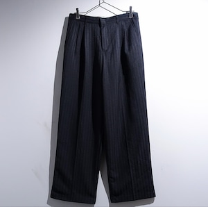 Black Shadow Stripe Pattern Design 2-Tuck Wide Slacks