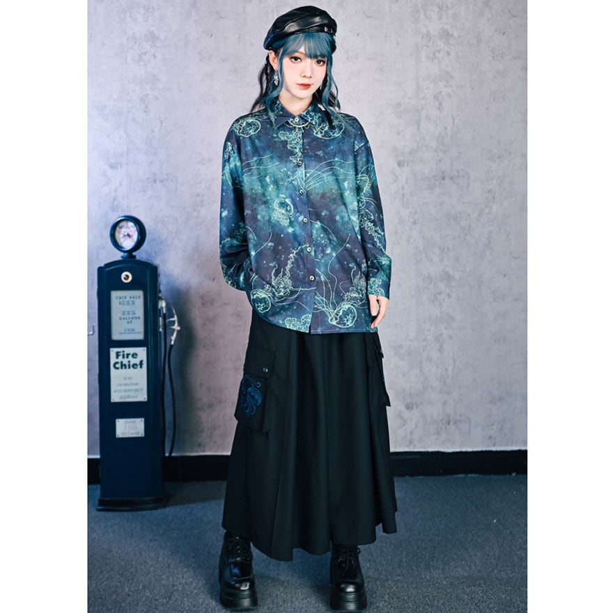 サブカル系 ワイドパンツ 古怪舍 プリント柄 アラサーファッション 30代 40代