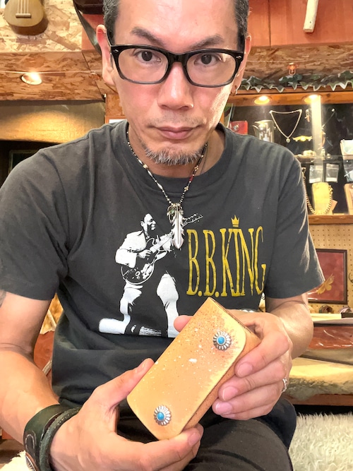 手染めのレザーキーケース 4連 スプラッシュカラー ゴールド