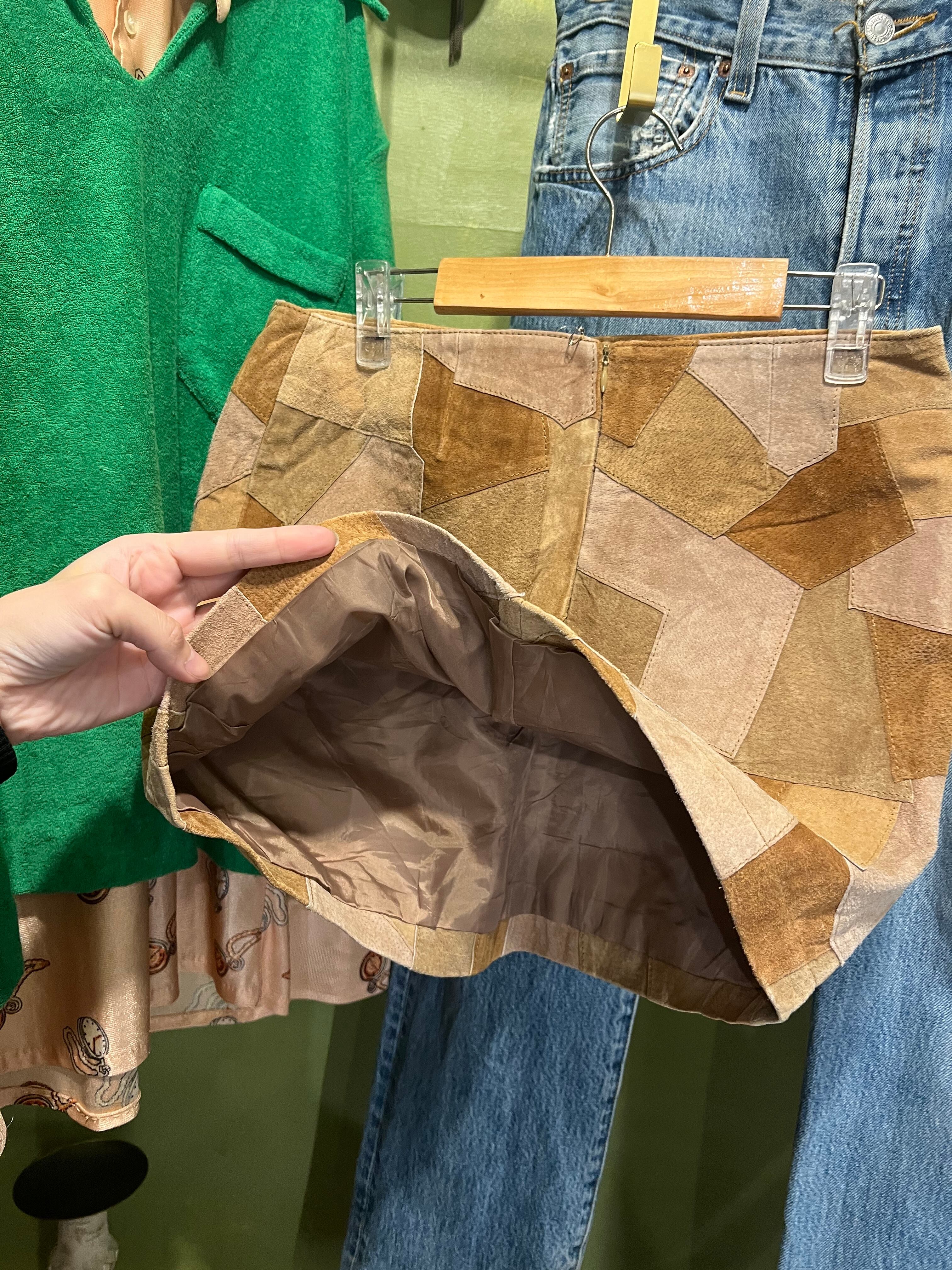 70s brown patchwork suede skirt ( ヴィンテージ ブラウン パッチ