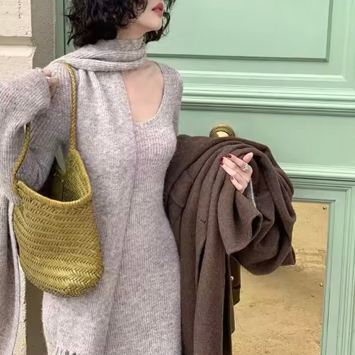 muffler knit long dress