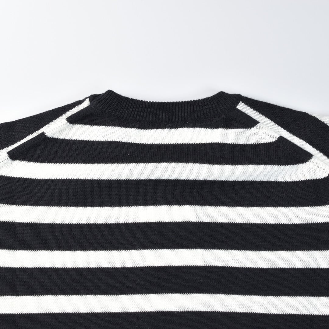 atelier naruse アトリエナルセ コットンウールボーダーニット・ブラック x レッド 袖口の配色がベーシックなボーダーニットのアクセント【送料無料】