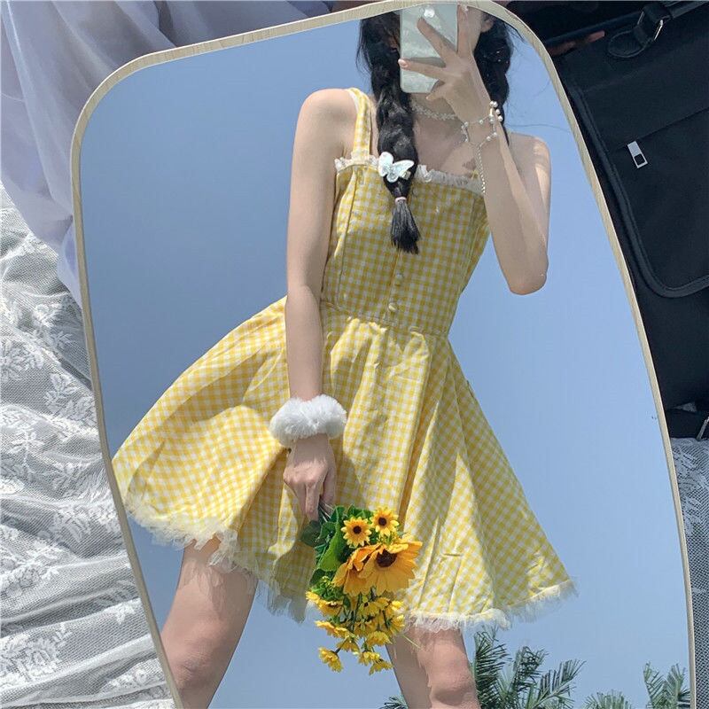 【希少】SELF PORTRAIT イエロー テクスチャ ニット ミニドレス 夏ロリータストラップドレスパッチワークレース ese 甘い