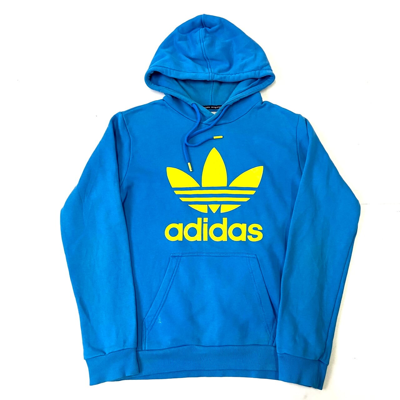 Adidas アディダス トレフォイルロゴ プリント フロントロゴ スウェットパーカー レディースm相当 古着 水色 ライトブルー イエロー 黄色 パーカー Al2110 Cave 古着屋 公式 古着通販サイト 30 Off Sale開催中
