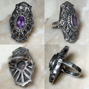 vintage silver amethyst wide ring