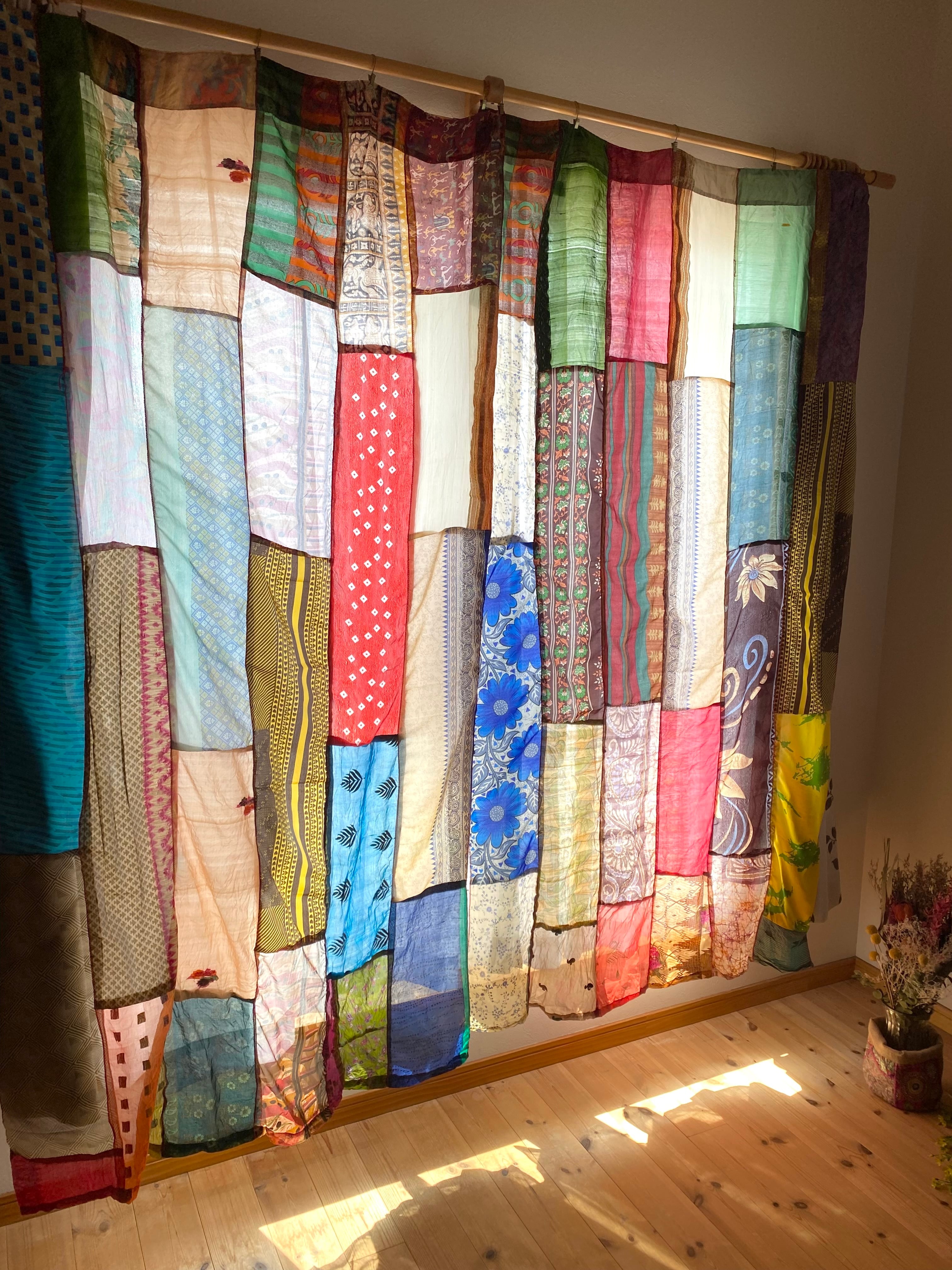 さ様専用✨ホワイト ヴィンテージサリーパッチワークカーテン レア